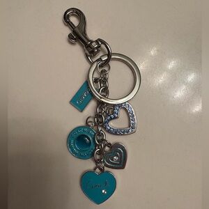 NWOT Coach Silver and Blue Heart Keychain
